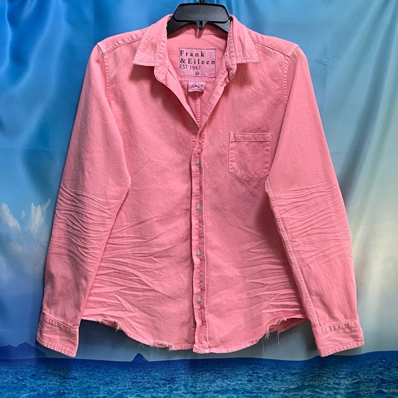 Frank & Eileen BARRY Tailored Button-Up Shirt Famous Denim Size: M Pink - Picture 3 of 16